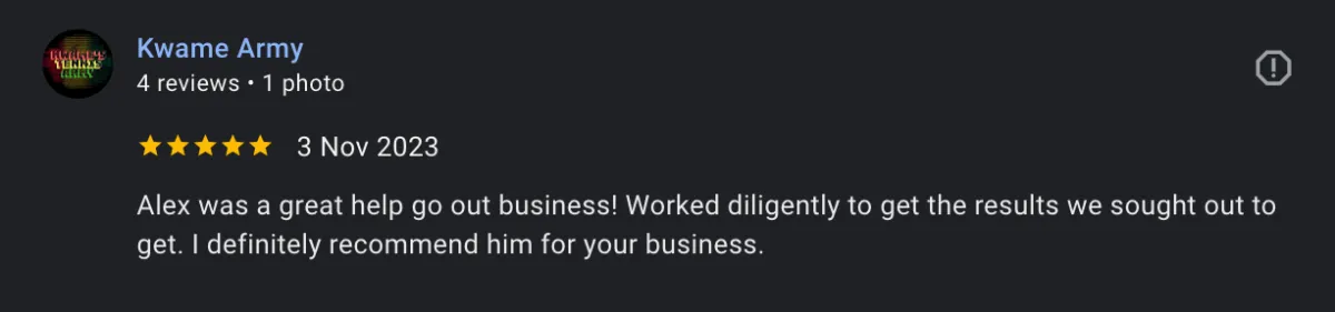 Kwame Army Google review